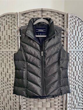 Lands' End Charcoal Gray Quilted Puffer Vest with Stand Collar